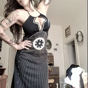 Vintage Nitas hand beaded halter dress L